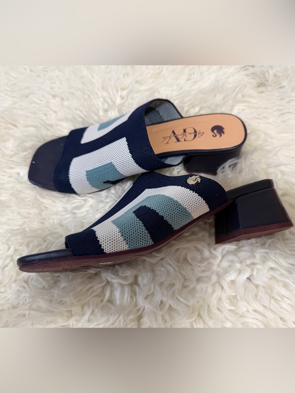 Gloria Vanderbilt Navy, White & Light Blue Knit Slide Mules